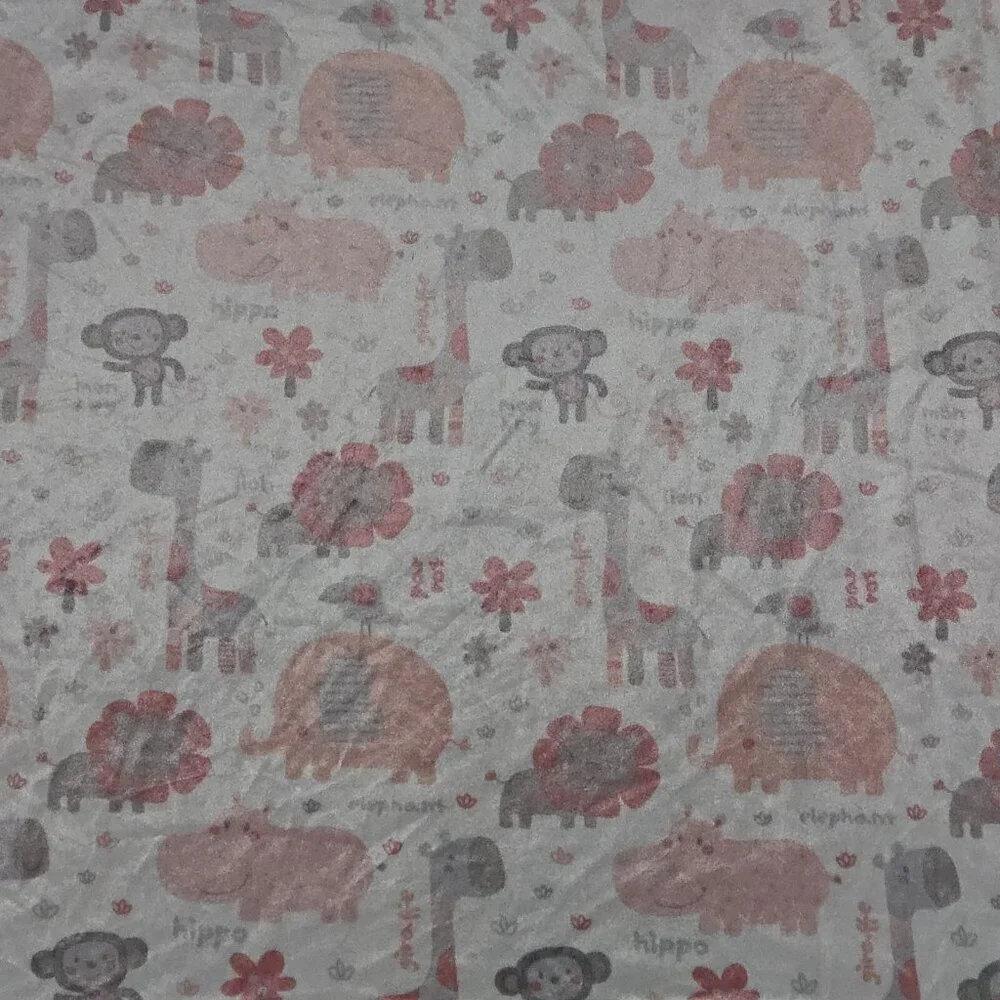 Pink Gray Baby Blanket Lion Giraffe Elephant Bird Monkey Hippo SL Home 119741